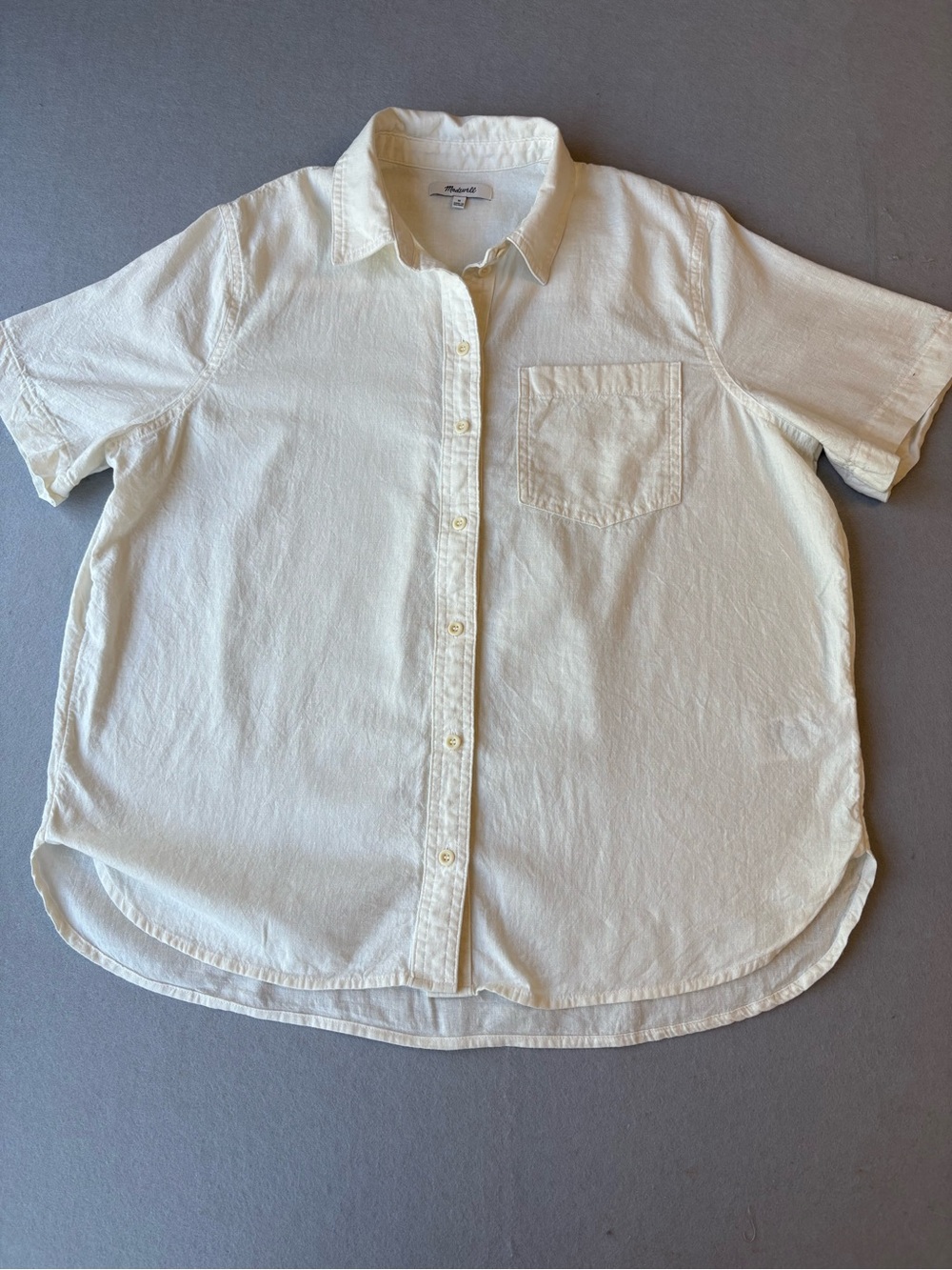 Madewell women's cotton blend button front Cream short sleeve blouse size M